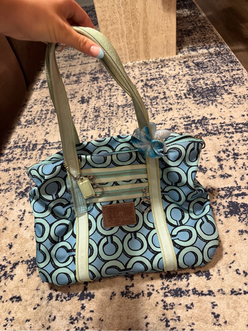 Coach Mint Blue Circle-Print Canvas Tote